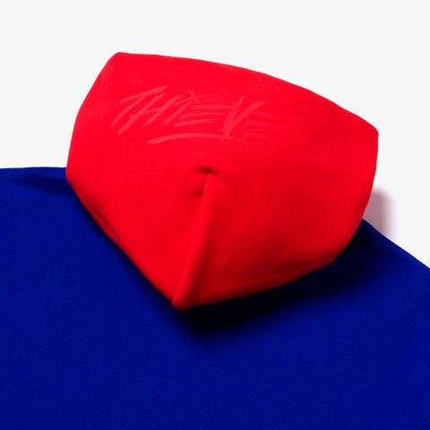 Thieves logo on hoodie of 2-Tone Hoodie - Royal/Red