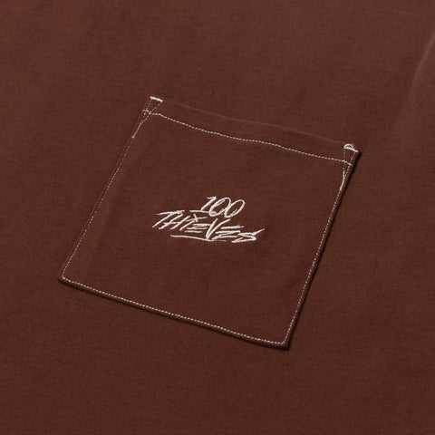 Pocket detail on Oversized Pocket T-shirt - Brown