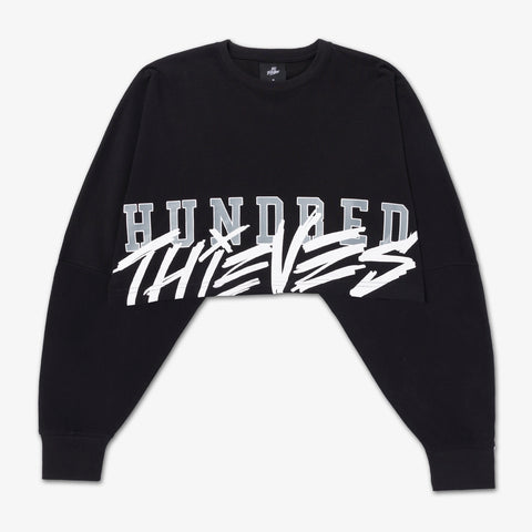 Front of Womens Cropped LS - Black