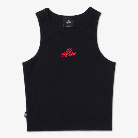 Front of Womens Ribbed Tank - Black