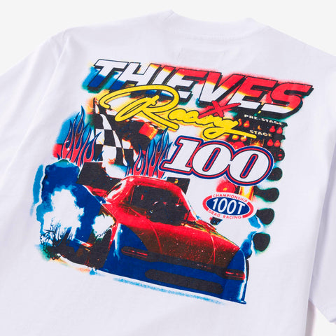 Screenprint detail on back of Race Tee - White