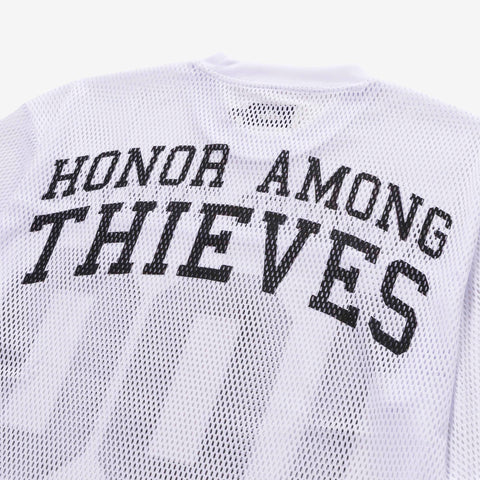Honor Among Thieves on back of Box Crop Mesh Jersey