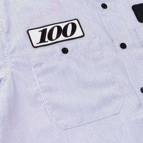 100 patch on Striped Mechanics Shirt
