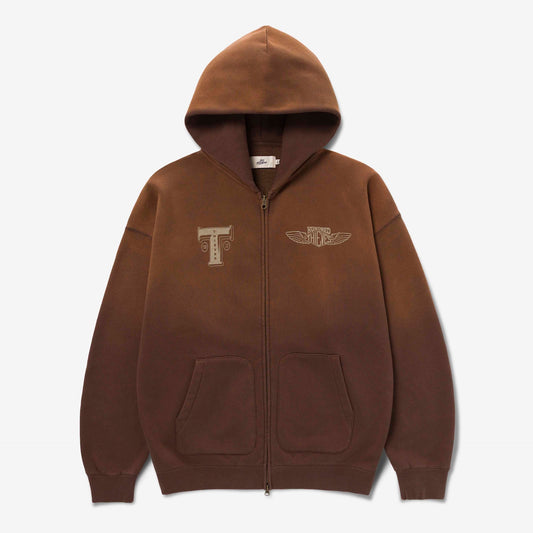 Front of Discharge Print Zip Hoodie