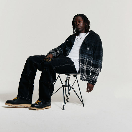 Model in Charizard Quilted Flannel Jacket