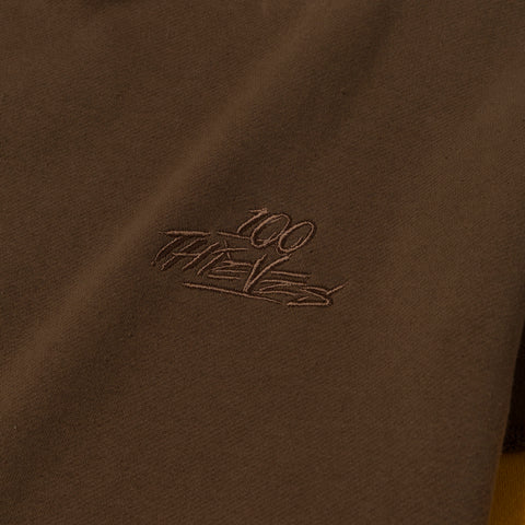 logo on Upcycle Hoodie - Brn/Ylw/Crm