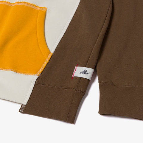 pocket detail on Upcycle Hoodie - Crm/Brn/Ylw