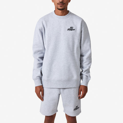 100 Thieves Foundations Grey Heavy-Weighted Crewneck - on model