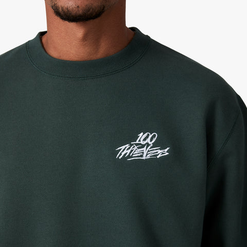 100 Thieves Logo embroidered on left side of Foundations Alpine heavy-weighted crewneck