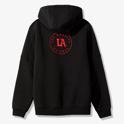 back of LA Thieves with the official player kit hoodie in home colors