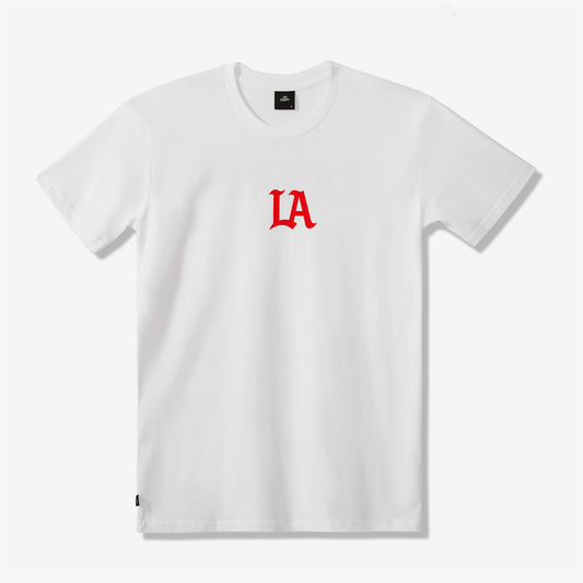 "LA" logo printed on the front of heavyweight cotton tee