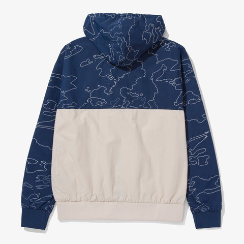 Back of Foundations Geoprint Windbreaker in Bone/Navy