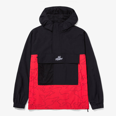 Front of Foundations Geoprint Anorak in Black/Red