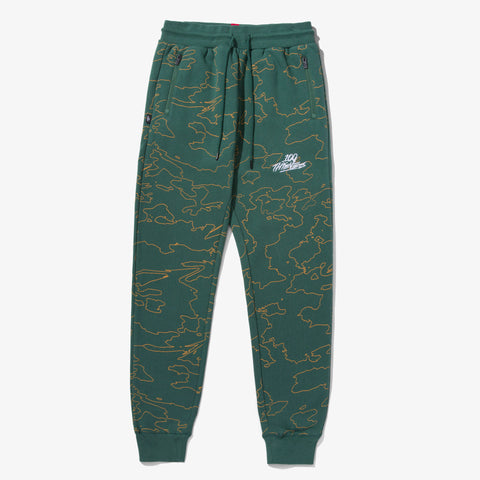 Front of Foundations Geoprint Fleece Pant in Alpine/Orange