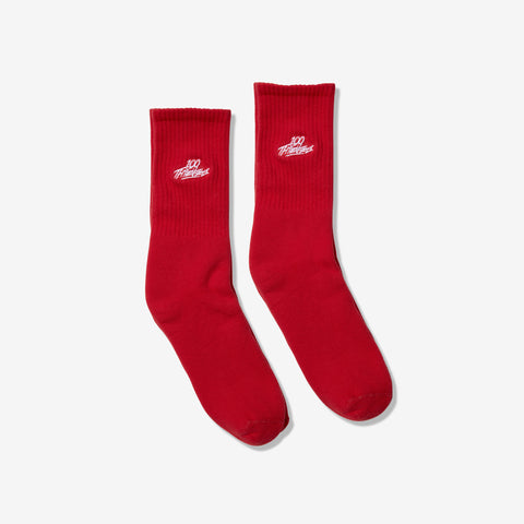 Foundations Embroidered Crew Socks - Red