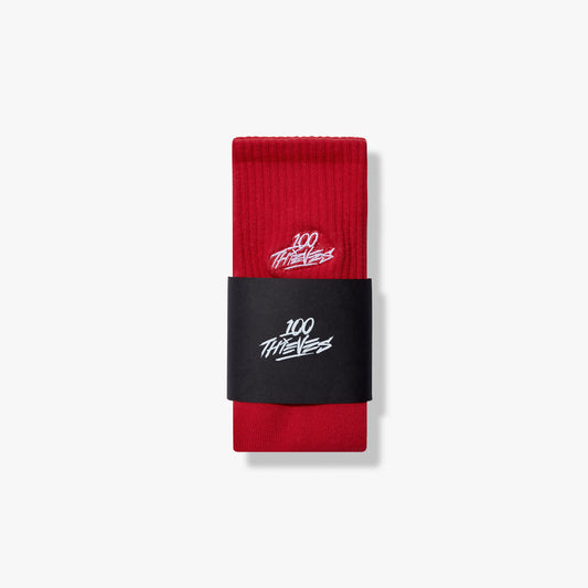 Foundations Embroidered Crew Sock in Red