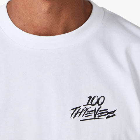 100 Thieves logo on 100 Thieves Foundation midweight combed cotton jersey T-shirt in white