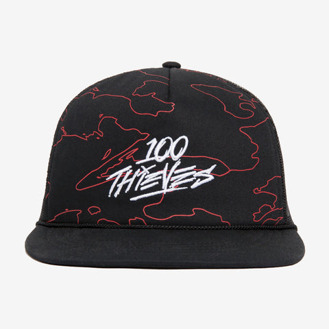 Foundations Geoprint Trucker Hat - Black with Red geoprint